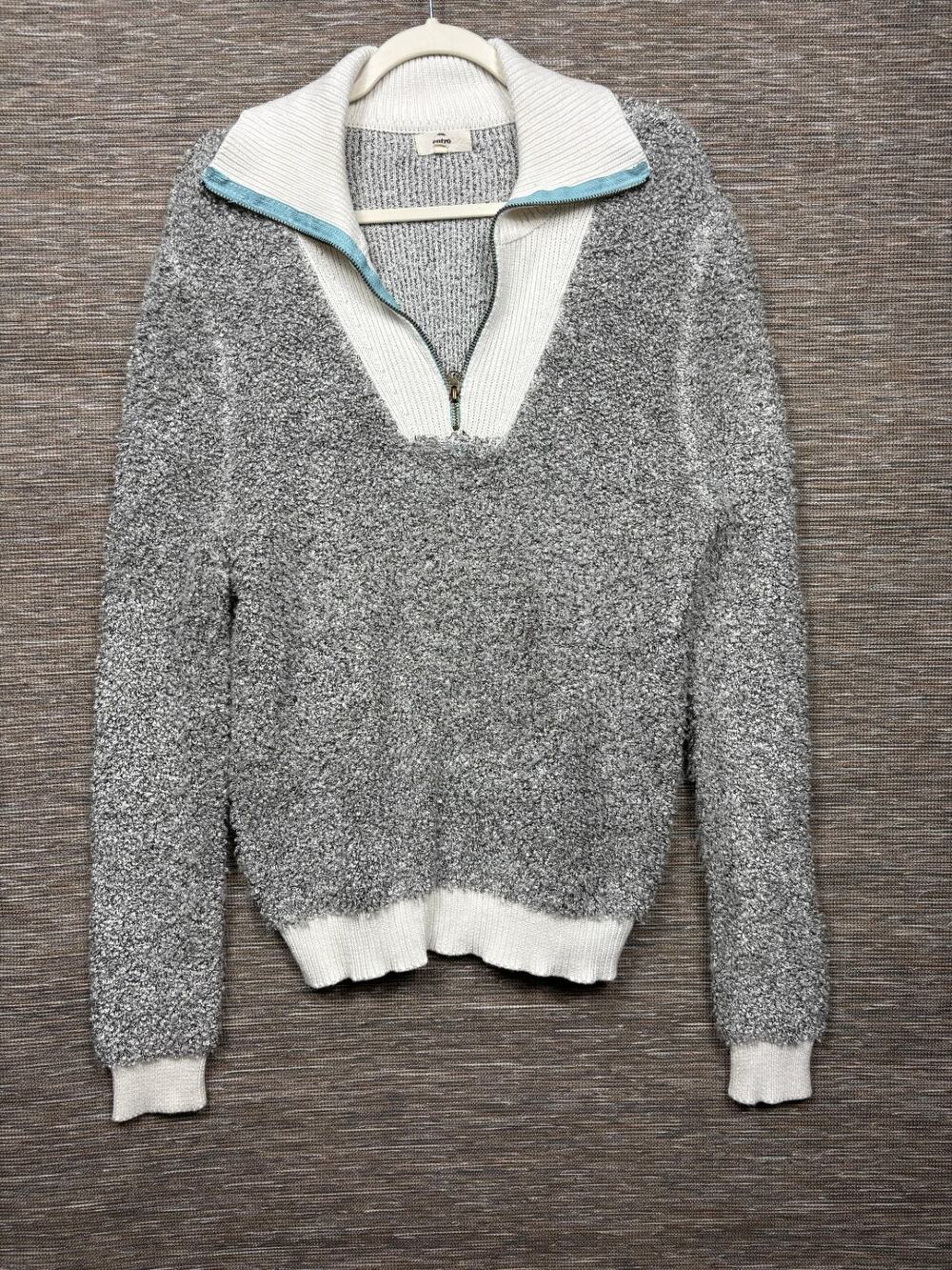 Entro Pullover Sweater Oversized Womens Size S Gray 1/4 Zip Looped Yarn